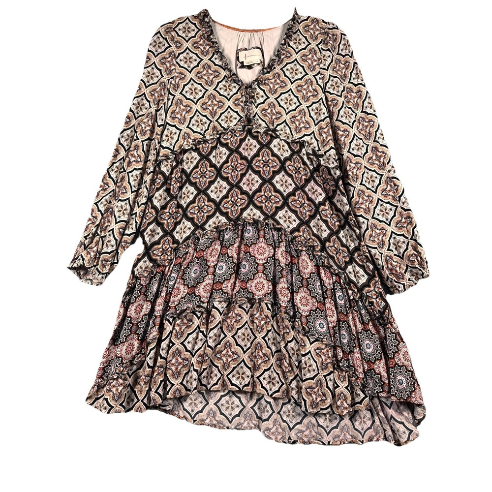 Anthropologie Tiered Medallion Longsleeve‎ Boho Tunic Mini Dress XS
